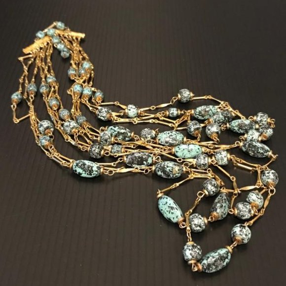 Vintage Alice Caviness Gold-Tone & Faux Turquoise Multi-Layer Necklace - Picture 8 of 11